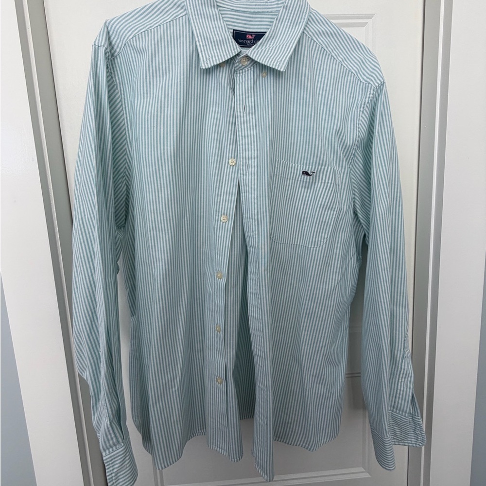 Vineyard Vines Light Green Striped Button Down Shirt